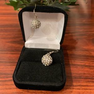 Small Silver Ball Dangles With Diamond Rhinestone Accents, Hooks